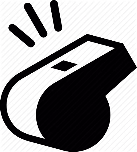 Black silhouette of a whistle with sound lines above it on a gray background.